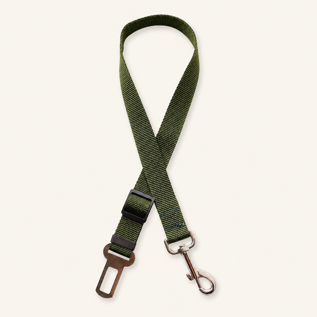 Army Green adjustable pet car seat belt tether with metal buckle and swivel clip