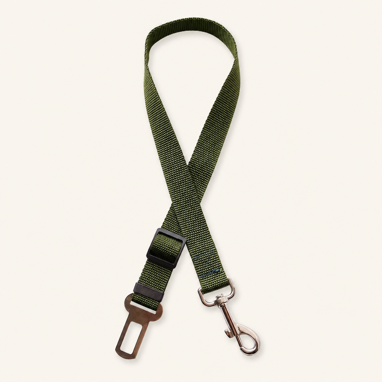 Army Green adjustable pet car seat belt tether with metal buckle and swivel clip