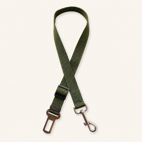 Army Green adjustable pet car seat belt tether with metal buckle and swivel clip