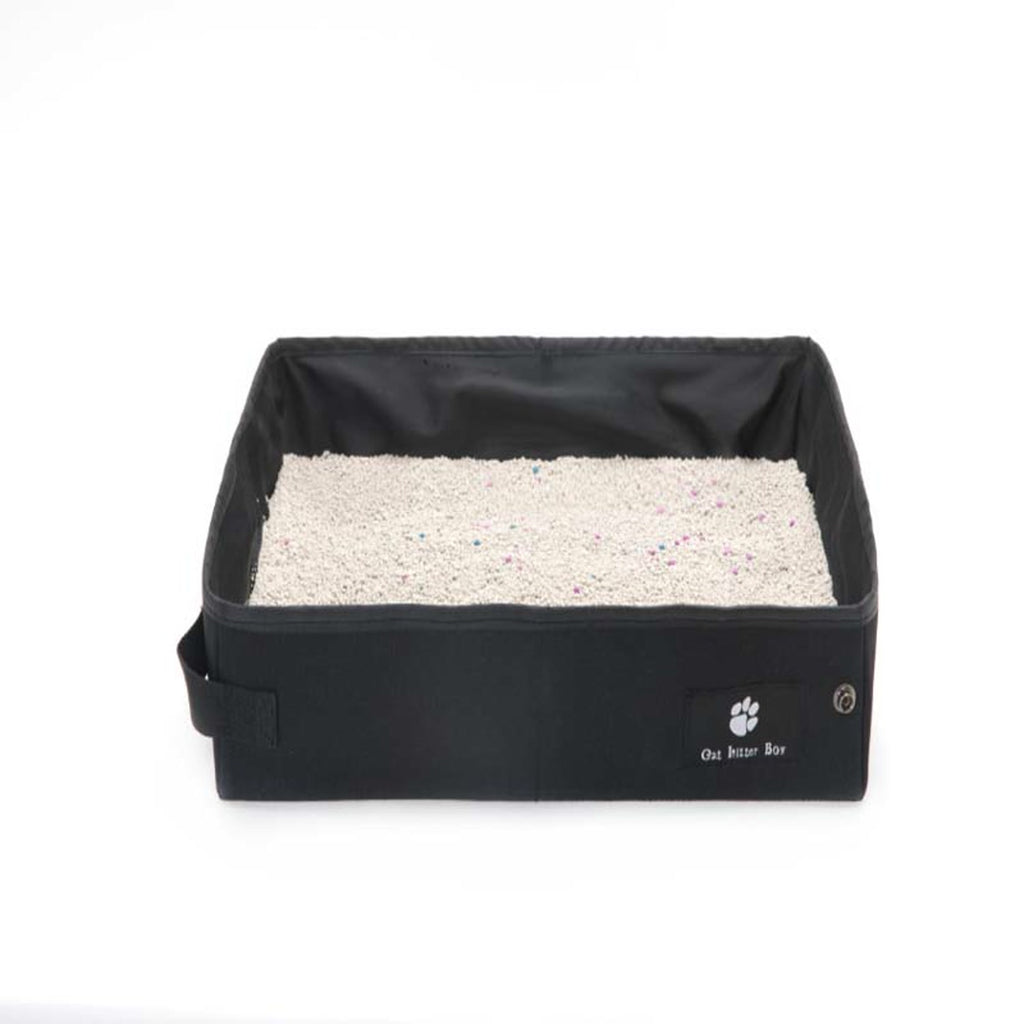 Black portable folding cat litter box for travel