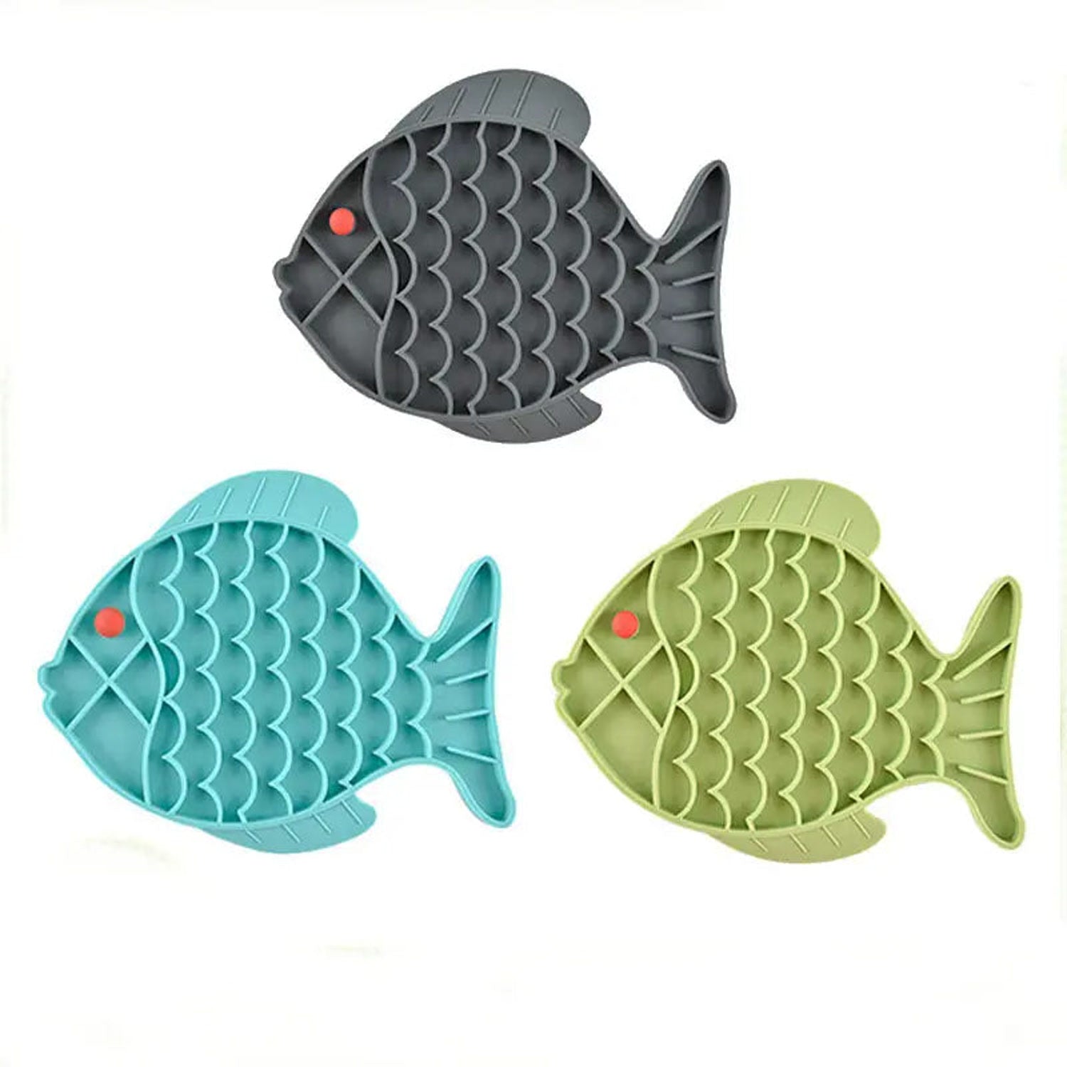 Three colour fish shaped lick mat set