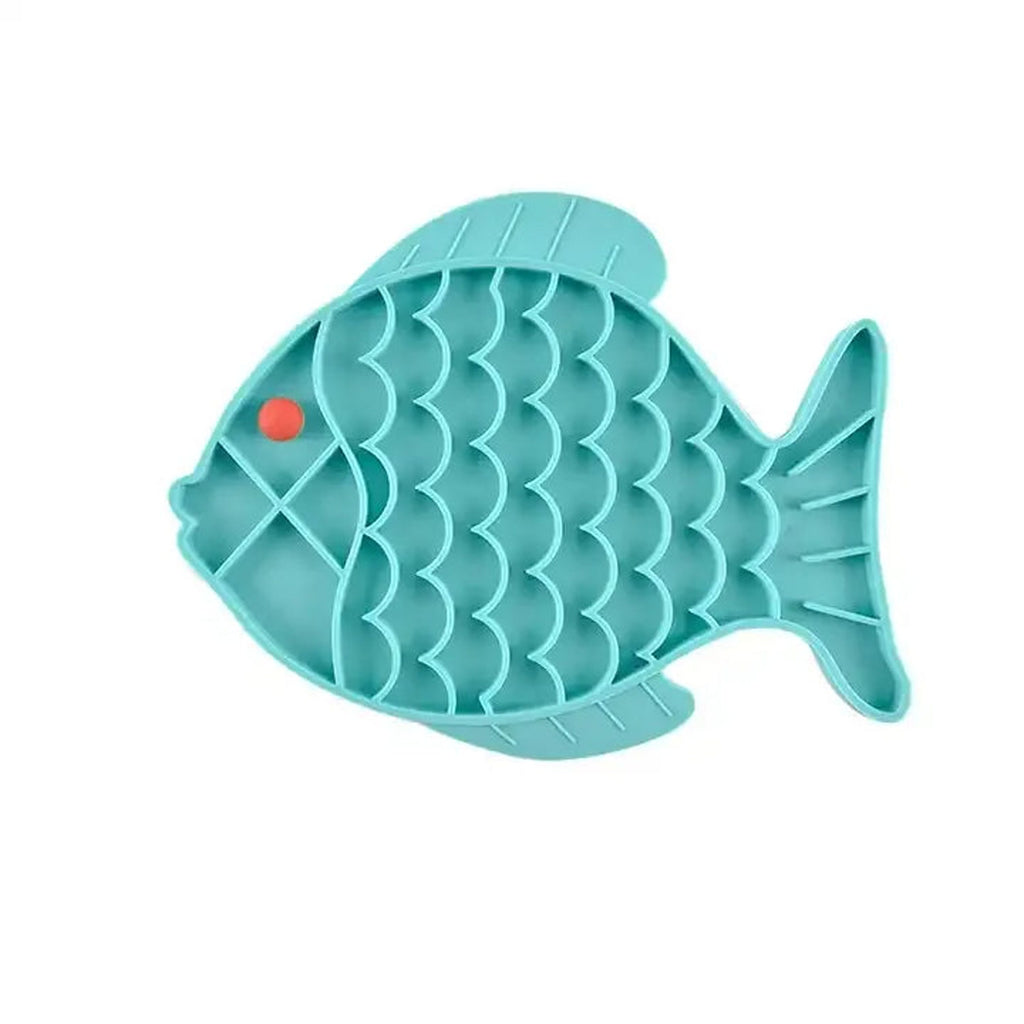 Blue fish shaped lick mat