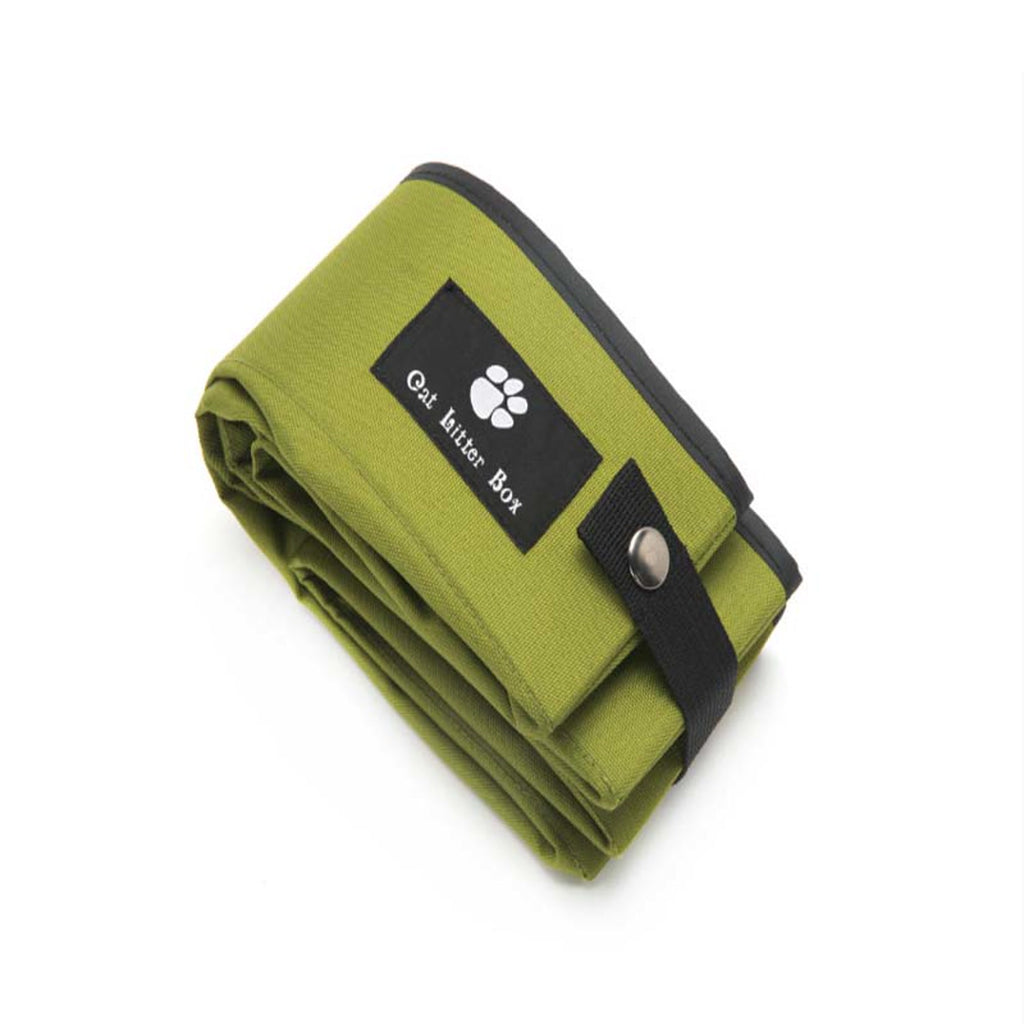 Green portable cat litter box folded for storage