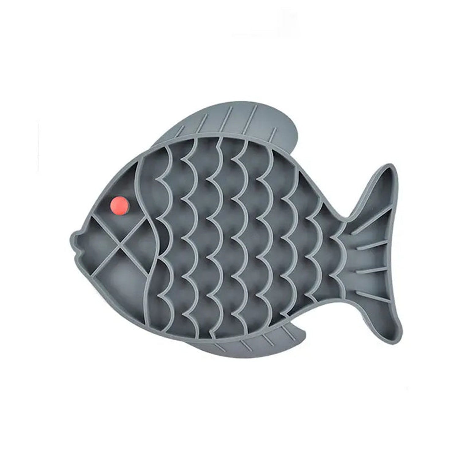 Grey fish-shaped slow feeder lick mat