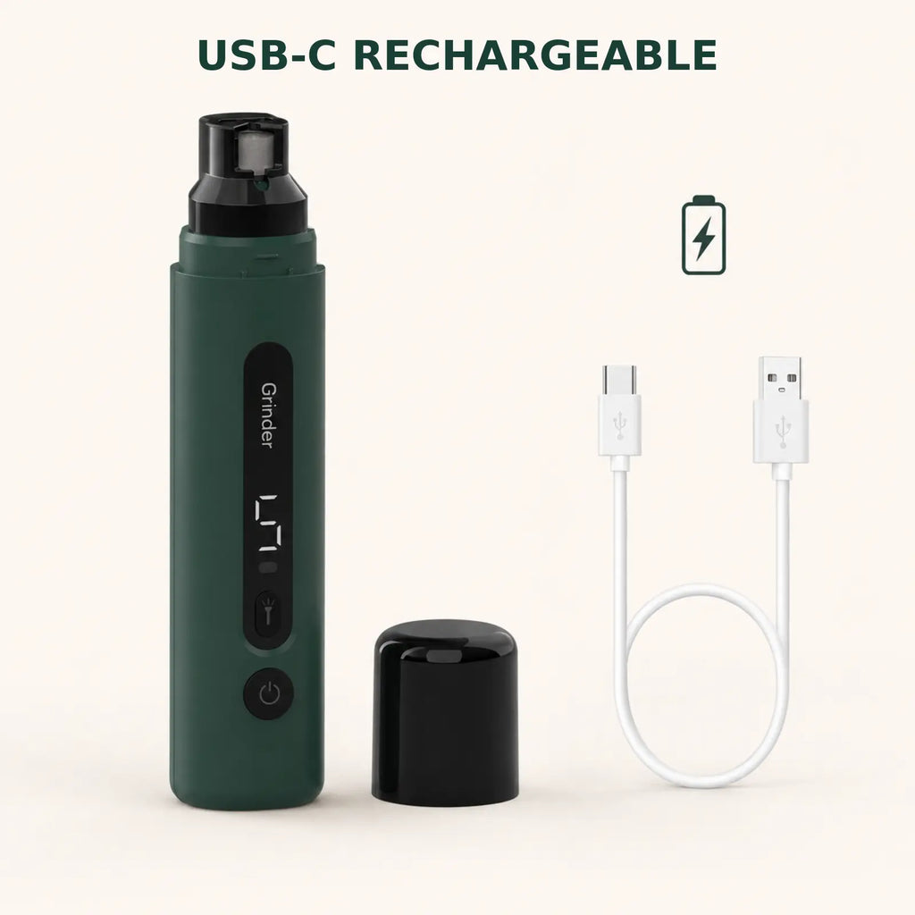 USB-C rechargeable deep green pet nail grinder with charging cable
