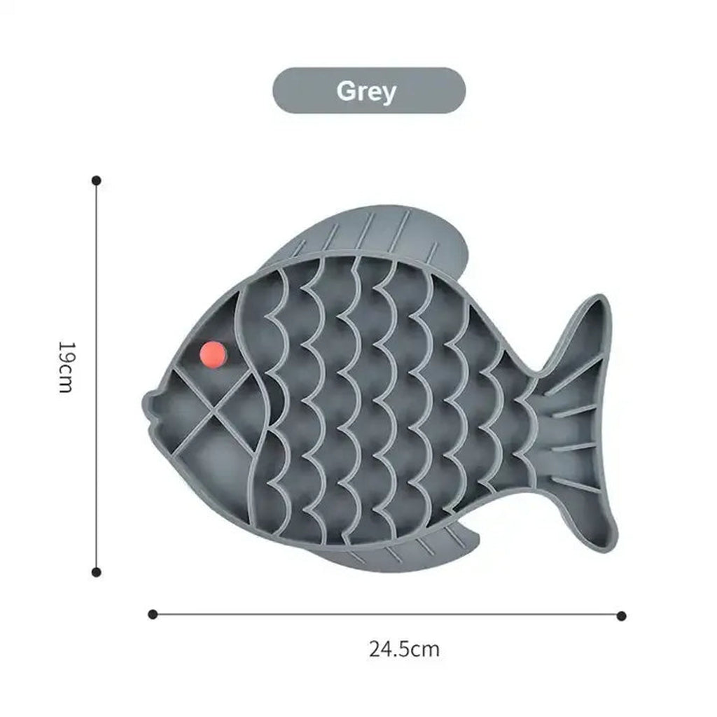Fish shaped lick mat measuring 24.5 by 19 centimetres