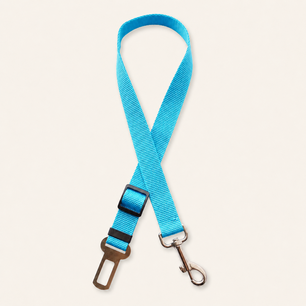 Sky Blue adjustable pet car seat belt tether with metal buckle and swivel clip