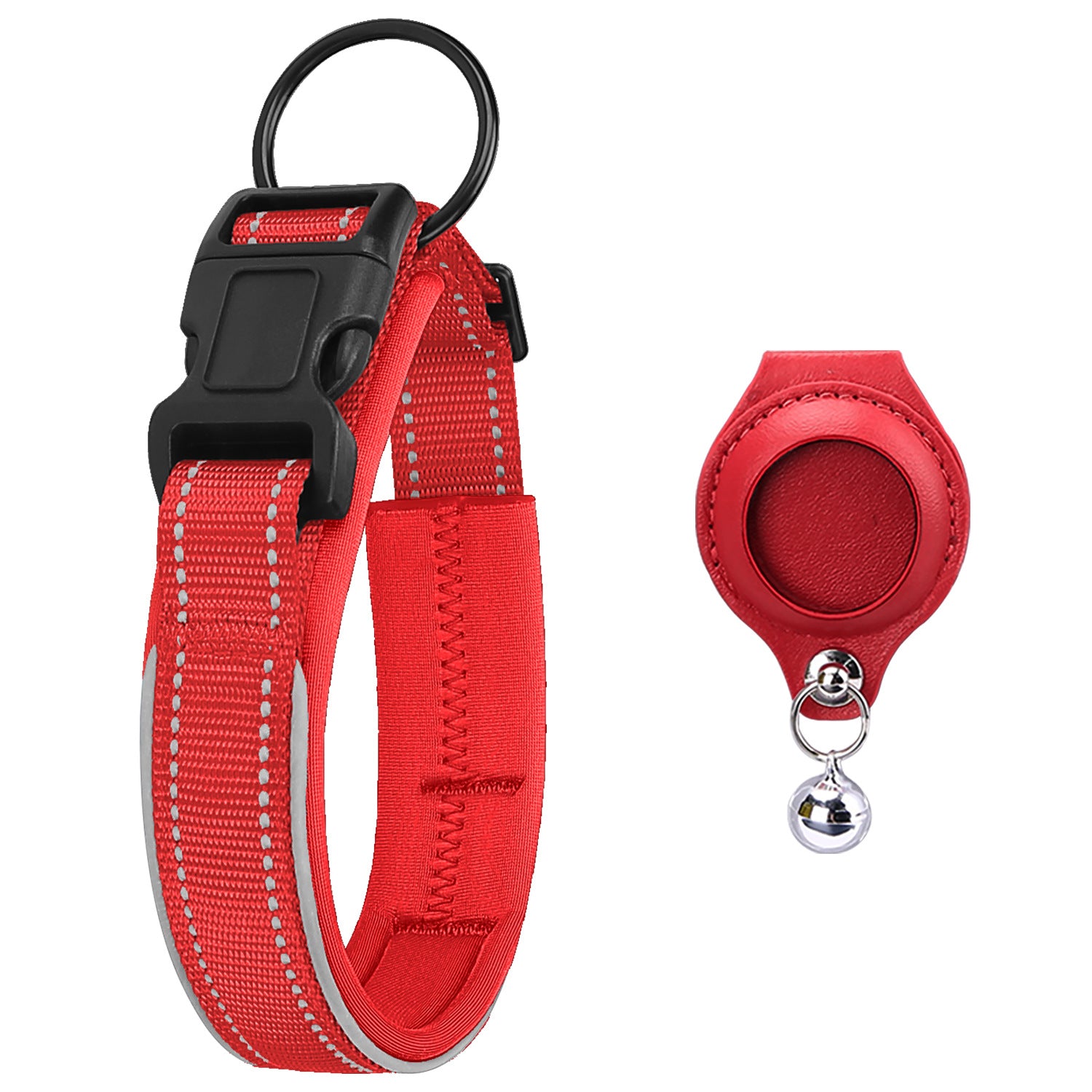 Red reflective pet collar with one matching AirTag holder; Apple AirTag not included