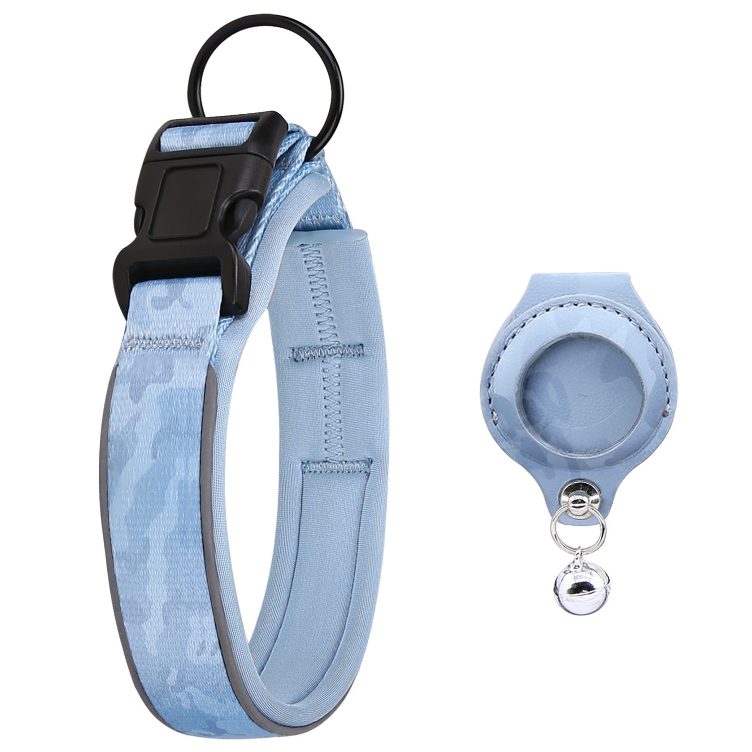 Camouflage Blue reflective pet collar with one matching AirTag holder; Apple AirTag not included