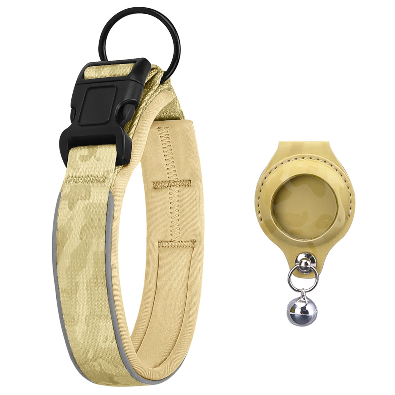 Camouflage Yellow reflective pet collar with one matching AirTag holder; Apple AirTag not included