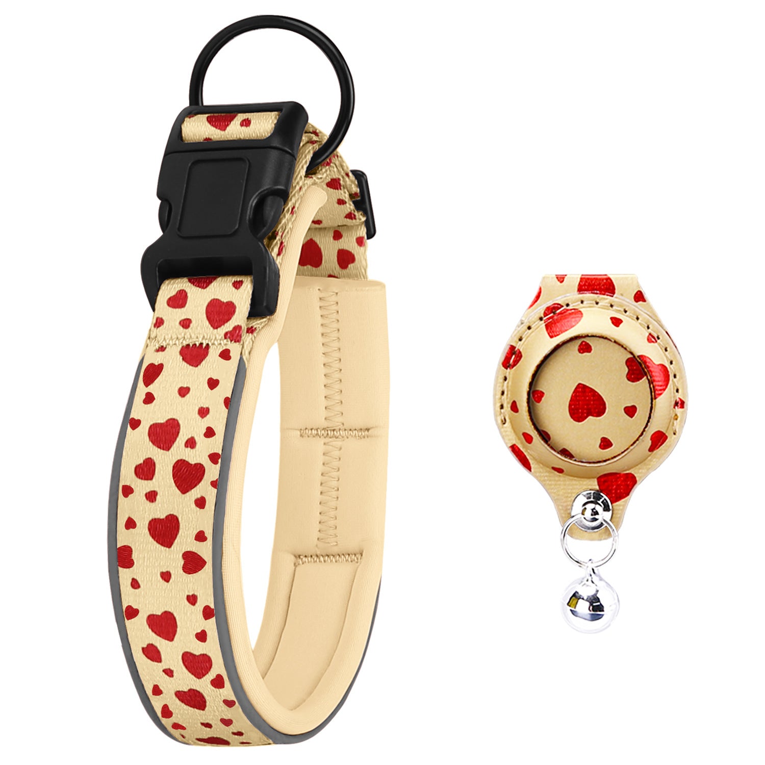 Love Yellow reflective pet collar with one matching AirTag holder; Apple AirTag not included