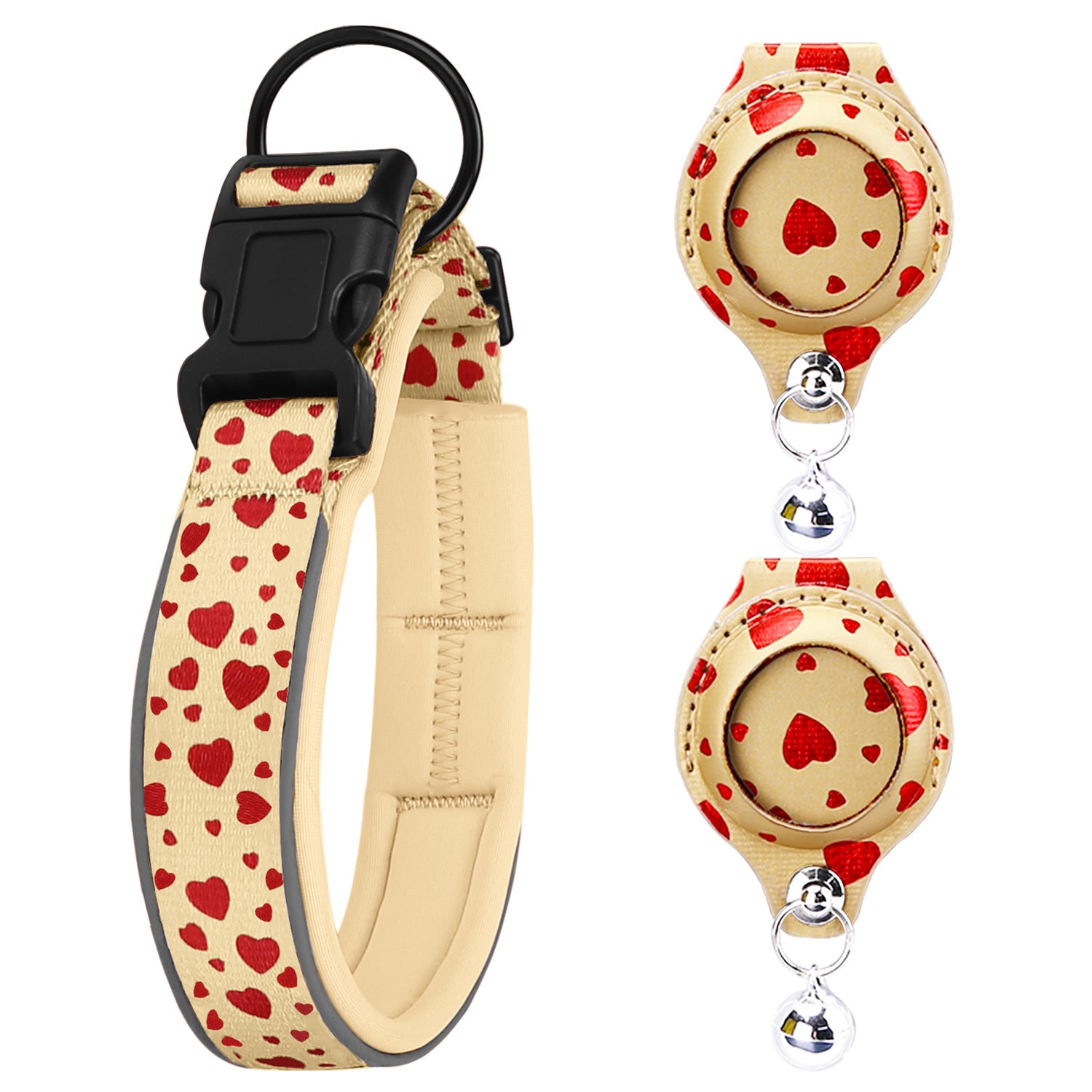 Love Yellow reflective pet collar with two matching AirTag holders; Apple AirTag not included