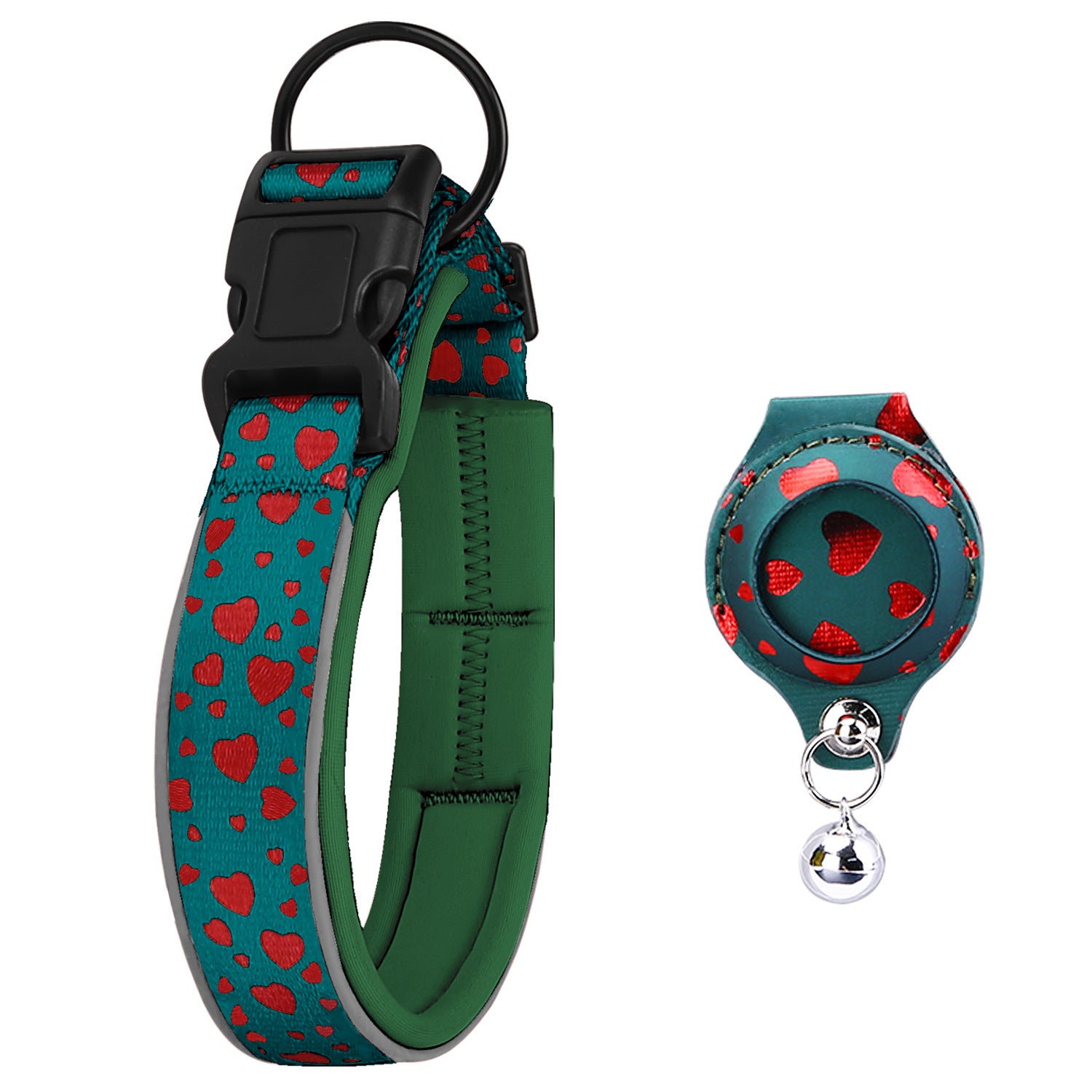 Love Green reflective pet collar with one matching AirTag holder; Apple AirTag not included
